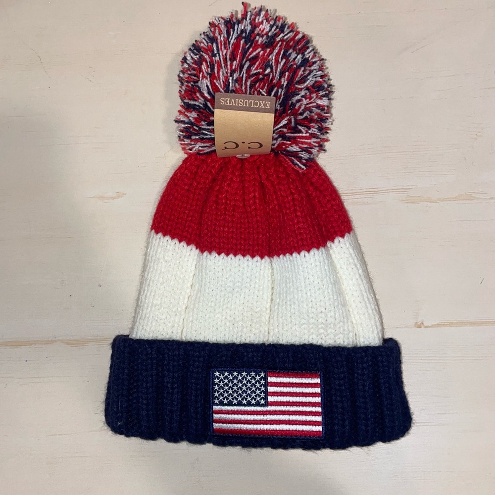 NWT red white and blue winter hat